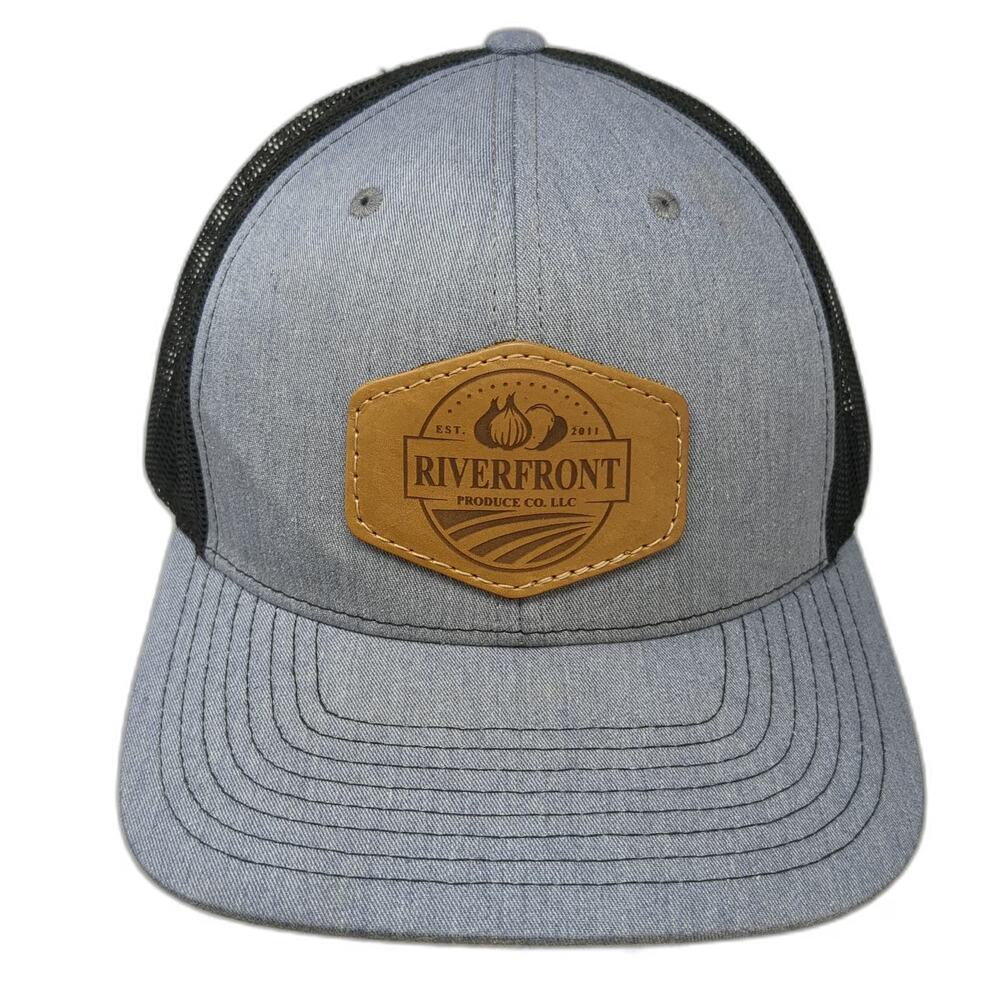 Richardson Trucker Hat Gray XL Snapback Mesh Back Leather Patch Riverfront Hat